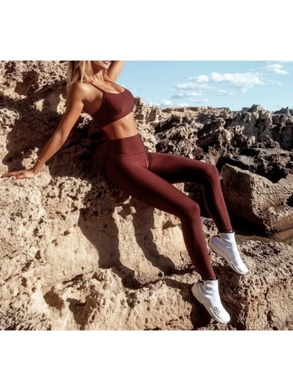 Alo 7/8 High-Waist Airlift Leggings Cherry Cola Hi-Rise Waisted Skinny Tights S